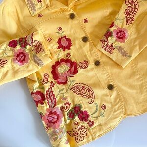 Coldwater Creek Yellow Embroidered Cotton Stretch Jacket L